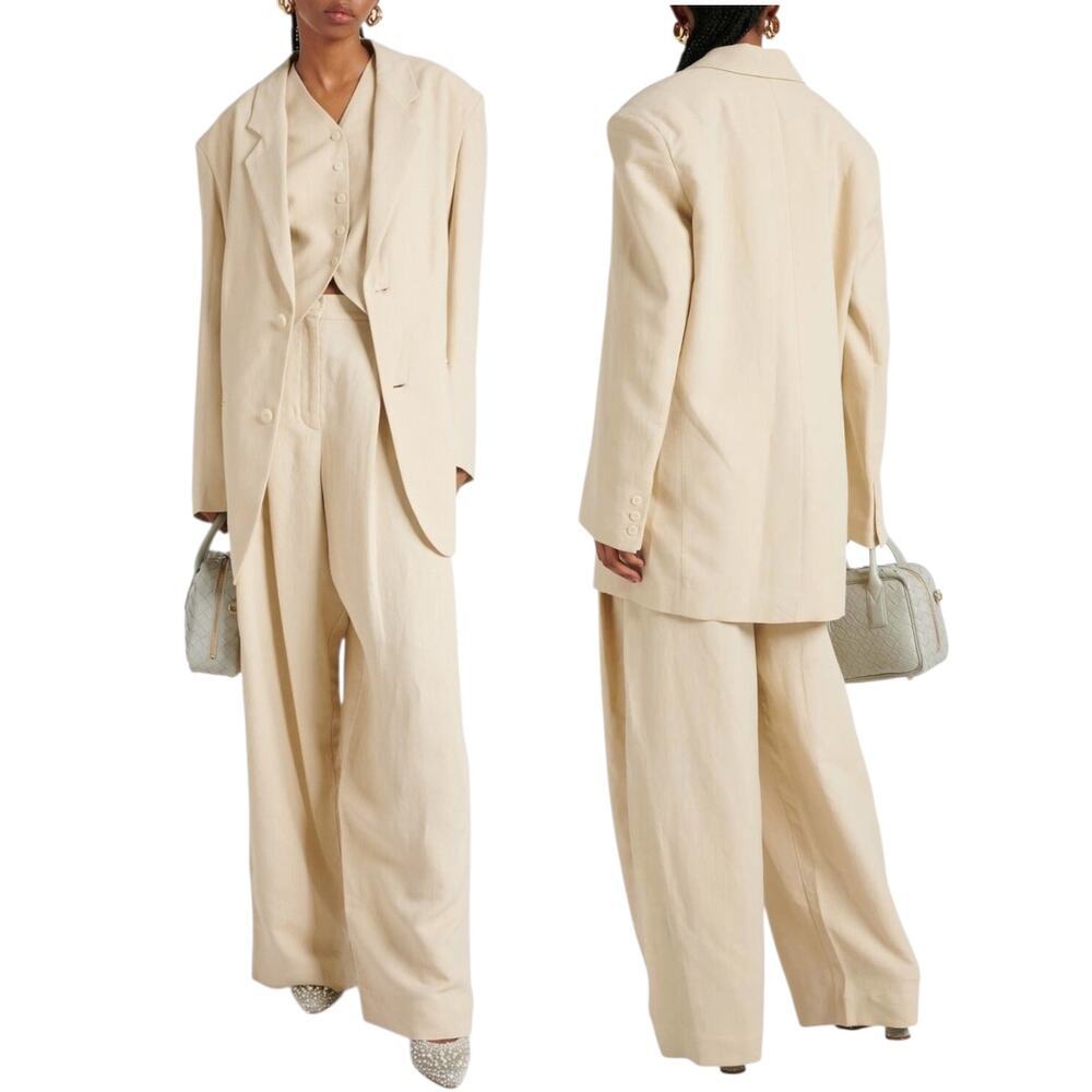 THE FRANKIE SHOP Women's Aiden Oversized Blazer Linen-Blend Luxury Beige X-Small